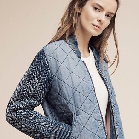 Anthropologie Blue Cloth & Stone Bomber Jacket - Picture 1 of 2